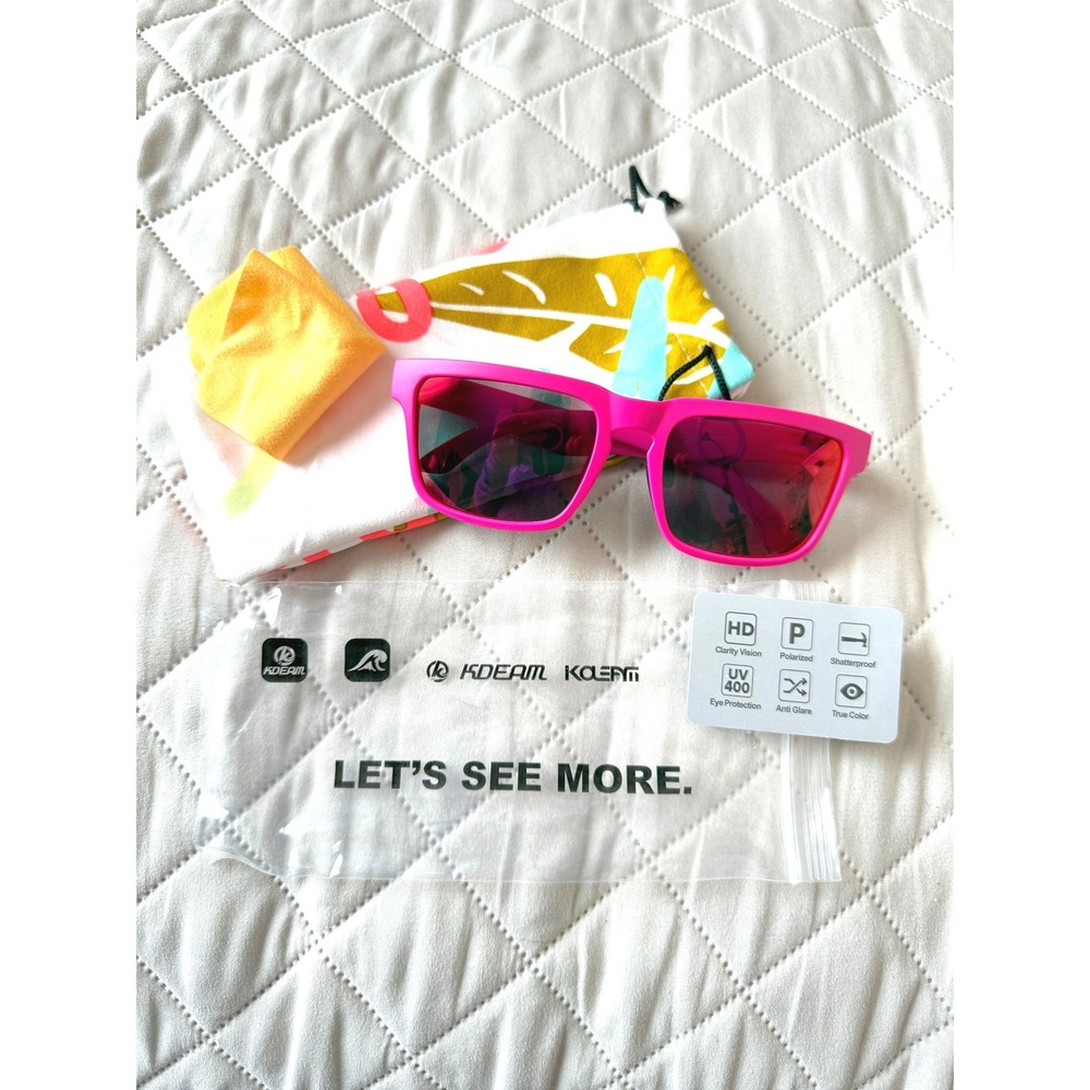 KDEAM Polarized Sunglasses Hot Pink Matte Square Frame Mirrored Lens UV400